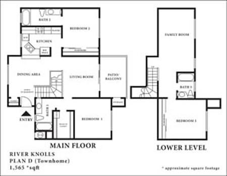 Floor plan for 3 beds, 3 baths, 1566 sqft